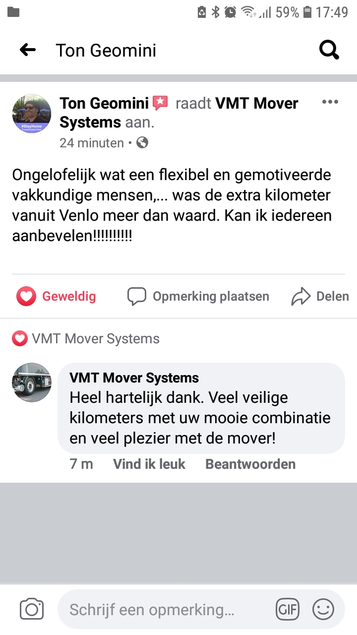 Recensie Facebook VMT Mover Systems
